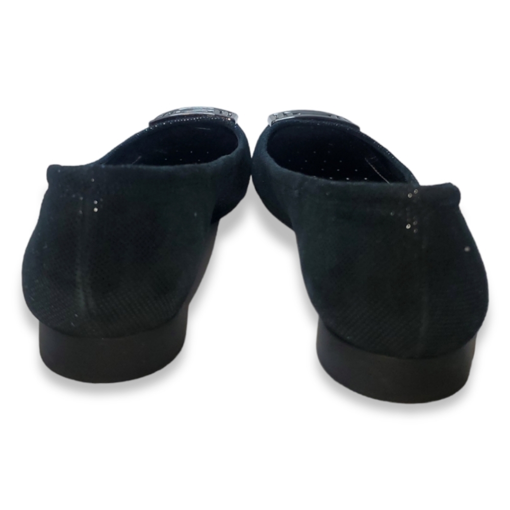 Calvin Klein Black Suede Flats with Silver Emblem - Picture 6 of 7
